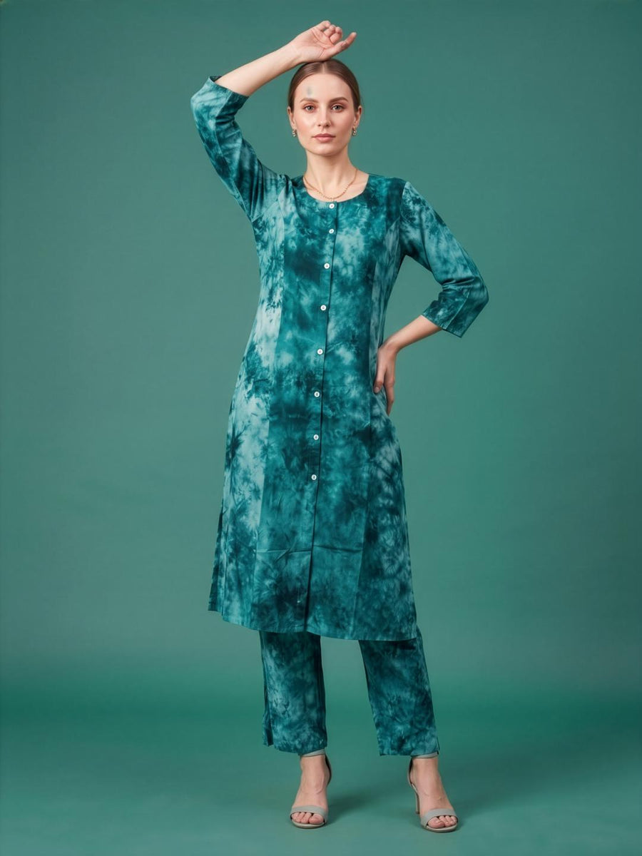 Women's Teal Green Cotton Kurta with Straight Pant