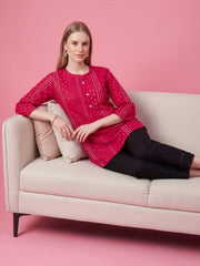 Red printed premium cotton top for women
