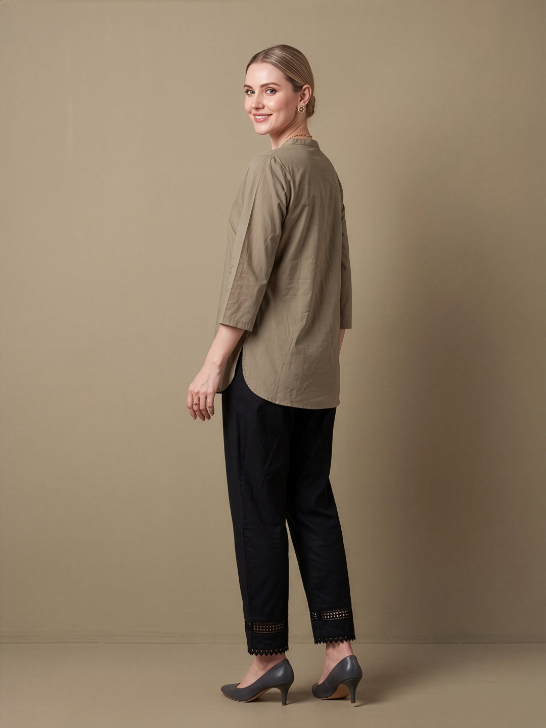 Women's beige solid cotton top Elegant beige premium cotton top for women