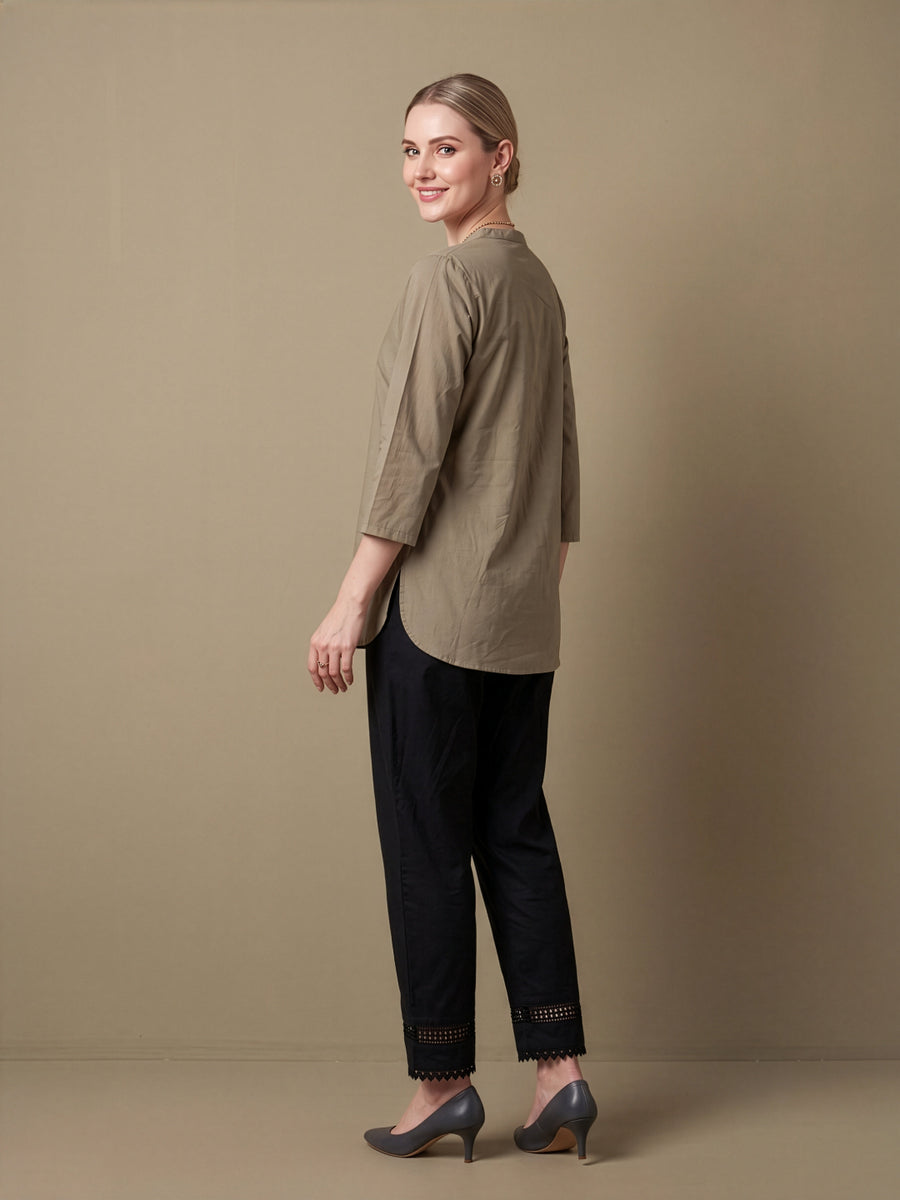 Women's beige solid cotton top Elegant beige premium cotton top for women