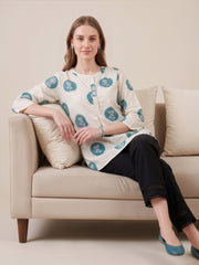 Aaronee blue printed cotton flex top for women