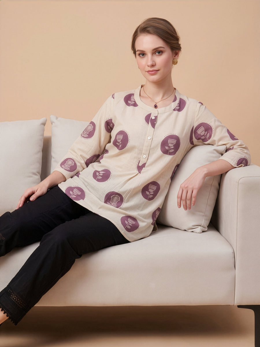 Aaronee purple printed cotton flex top for women
