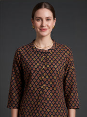 Aaronee black printed premium cotton top for women