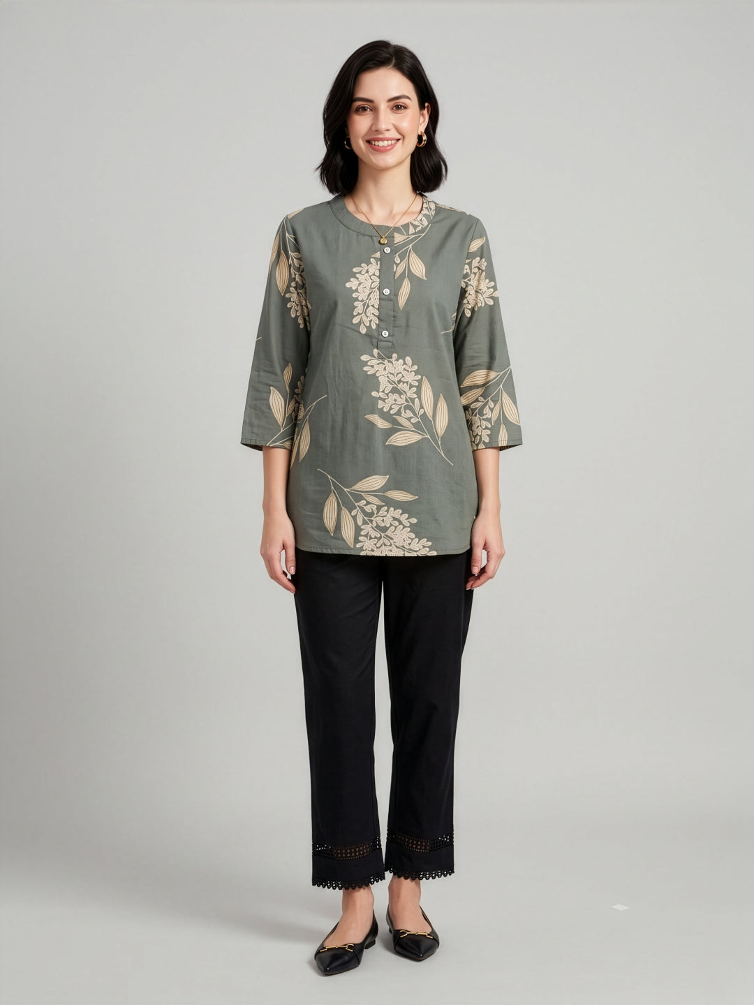 Grey printed premium cotton top for women