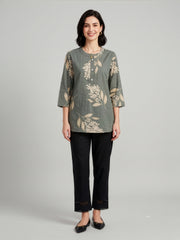 Grey printed premium cotton top for women