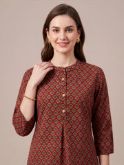 Aaronee red printed premium cotton top for women