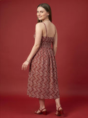 Ethnic geometric printed cotton dress for women
