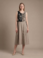 Women's dual-tone cotton midi dress with floral embroidery