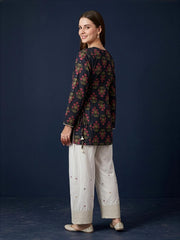 Black Cotton Floral Kurta with Ivory Farshi Salwar