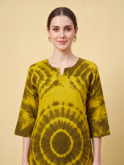 Mustard Cotton Kurti with Matching Printed Pants