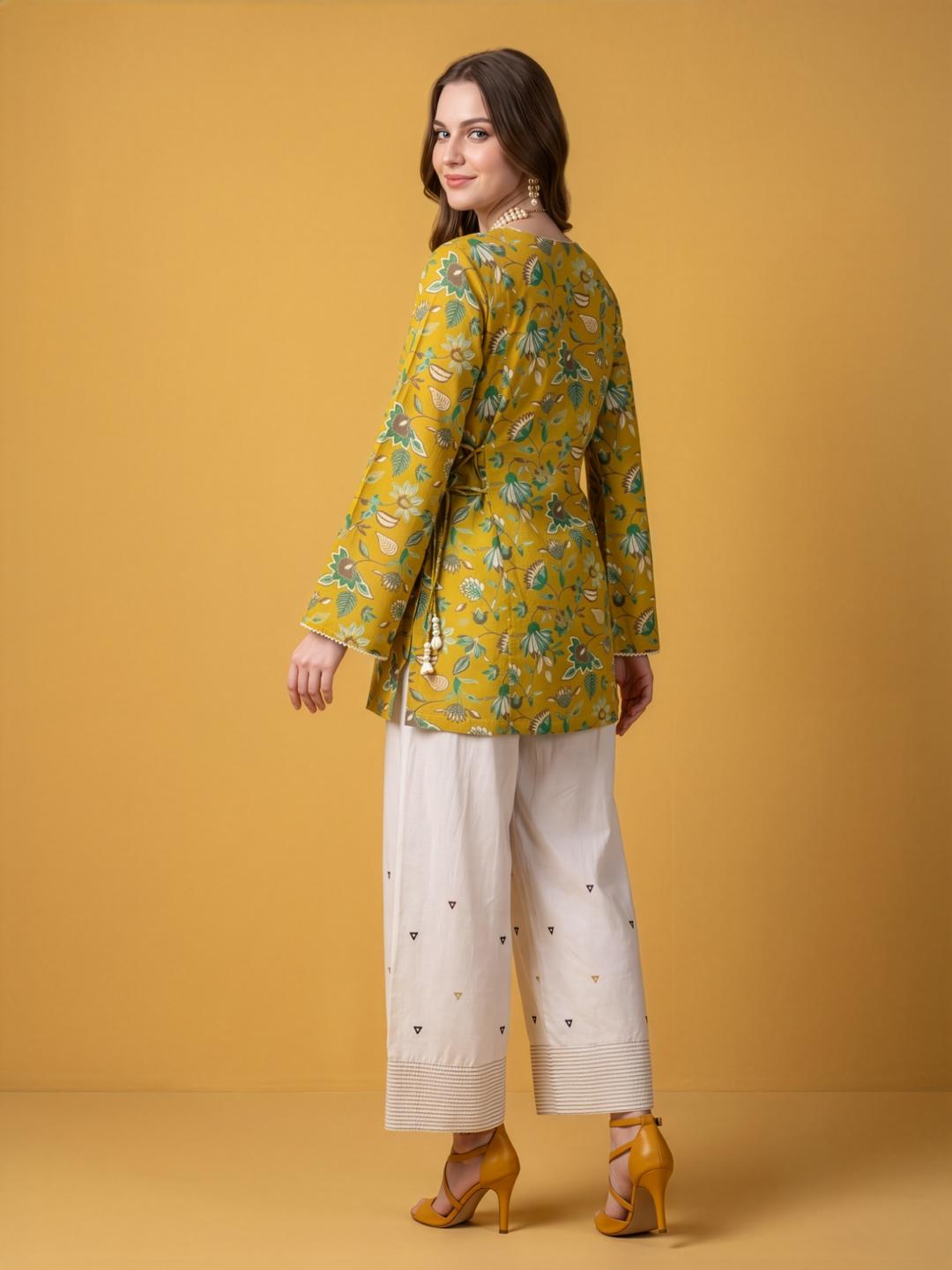 Mustard Cotton Kurta with Ivory White Farshi Salwar