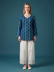 Indigo Blue Cotton Kurta with Ivory Farshi Salwar