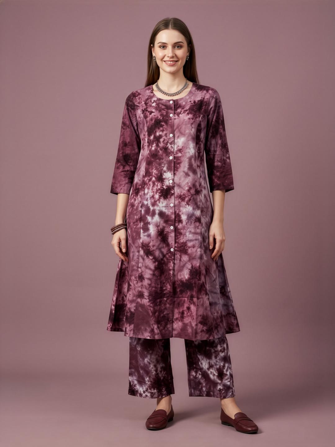 Women's premium Rayon Tie Dye Kurta with Straight Pant