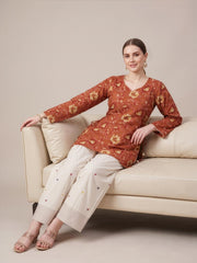 Peach Cotton Kurta with Ivory Farshi Salwar