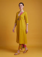Women's Mustard Cotton Ethnic Kurta Set