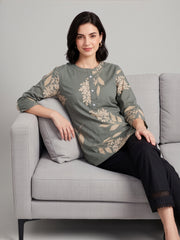 Aaronee grey printed premium cotton ethnic top