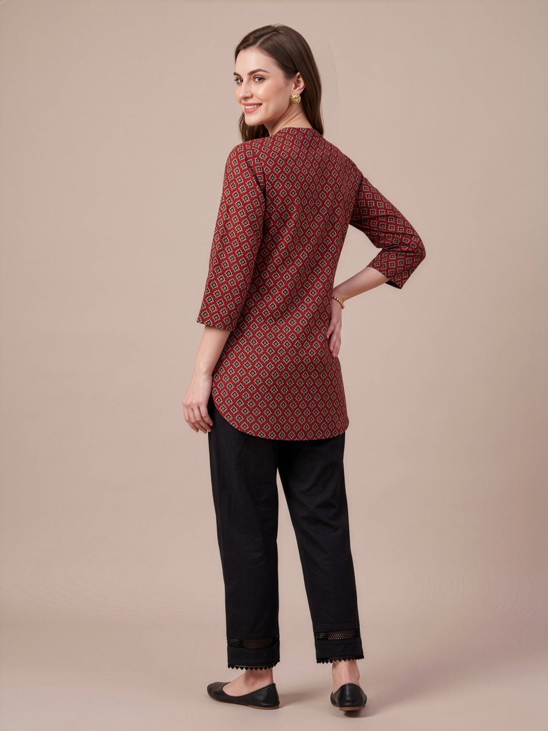 Red ethnic Ajrakh inspired top for women