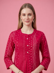 Women's red dotted printed cotton top