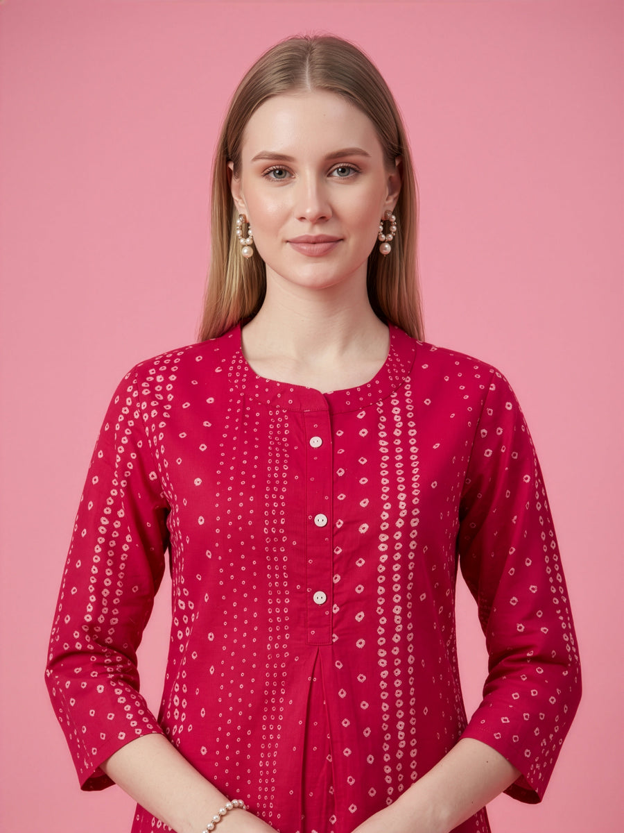 Women's red dotted printed cotton top