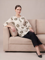 Aaronee grey printed cotton flex top for women