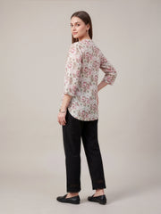 Women's white and pink floral printed cotton top
