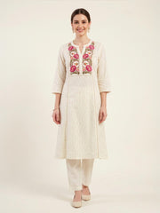 Women's White Cotton Kurta with Straight Pants