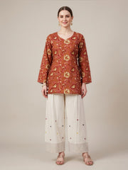 Women's Peach Floral Printed Cotton Salwar Set