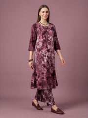 Round Neck Brown Rayon Kurta Set