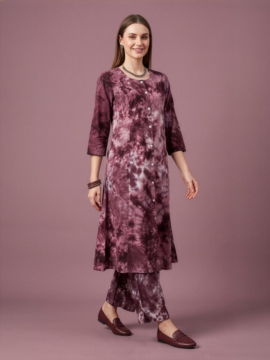 Round Neck Brown Rayon Kurta Set
