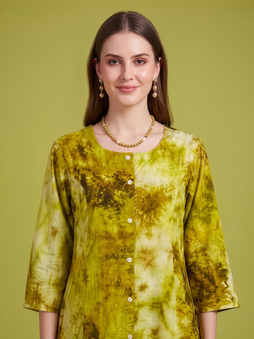 Aaronee Mustard rayon Kurta Co-Ord Set for Women