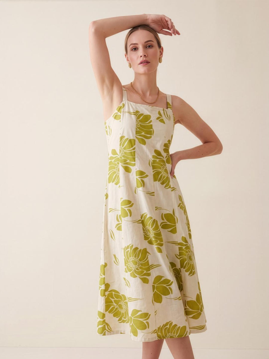 Women's casual floral cotton midi dress