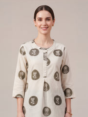 Women's grey floral printed cotton flex top