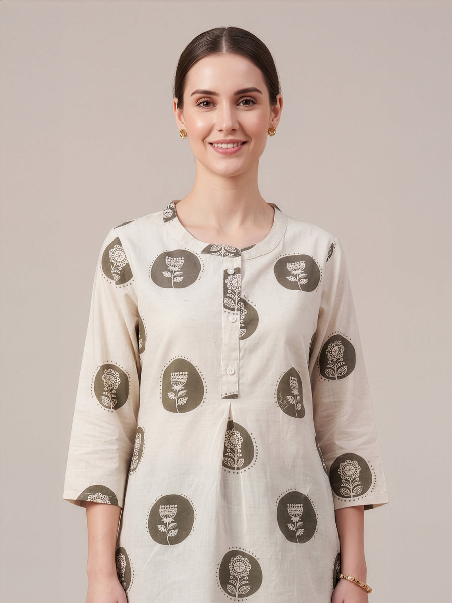Women's grey floral printed cotton flex top