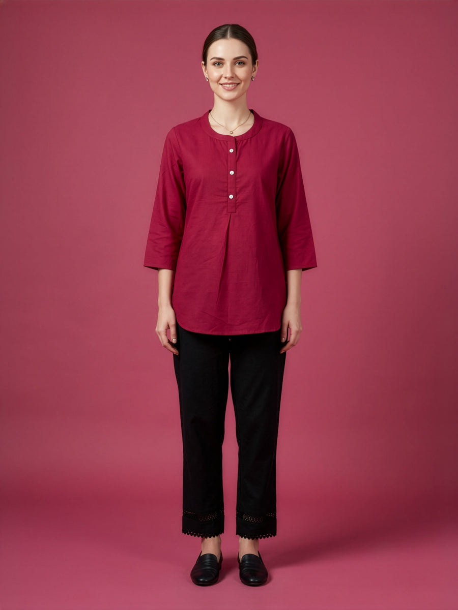 Maroon premium cotton top for women