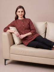 Premium cotton red printed casual top