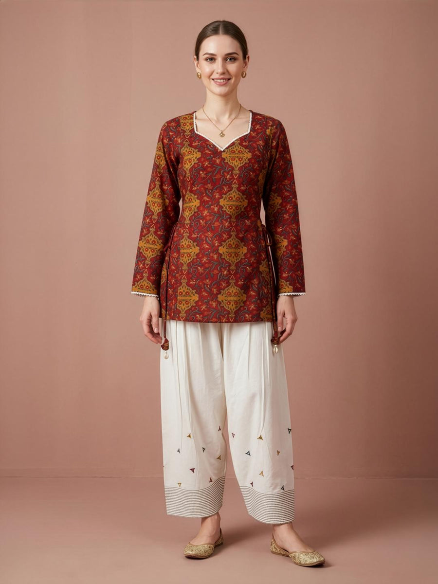 Aaronee Red Printed Premium Cotton Farshi Salwar Set for Women