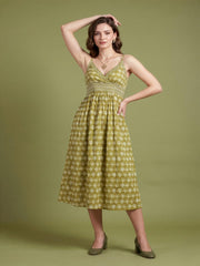 Elegant empire waist printed cotton dress for women