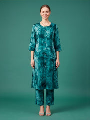 Round Neck Teal Green Cotton Co Ord Set