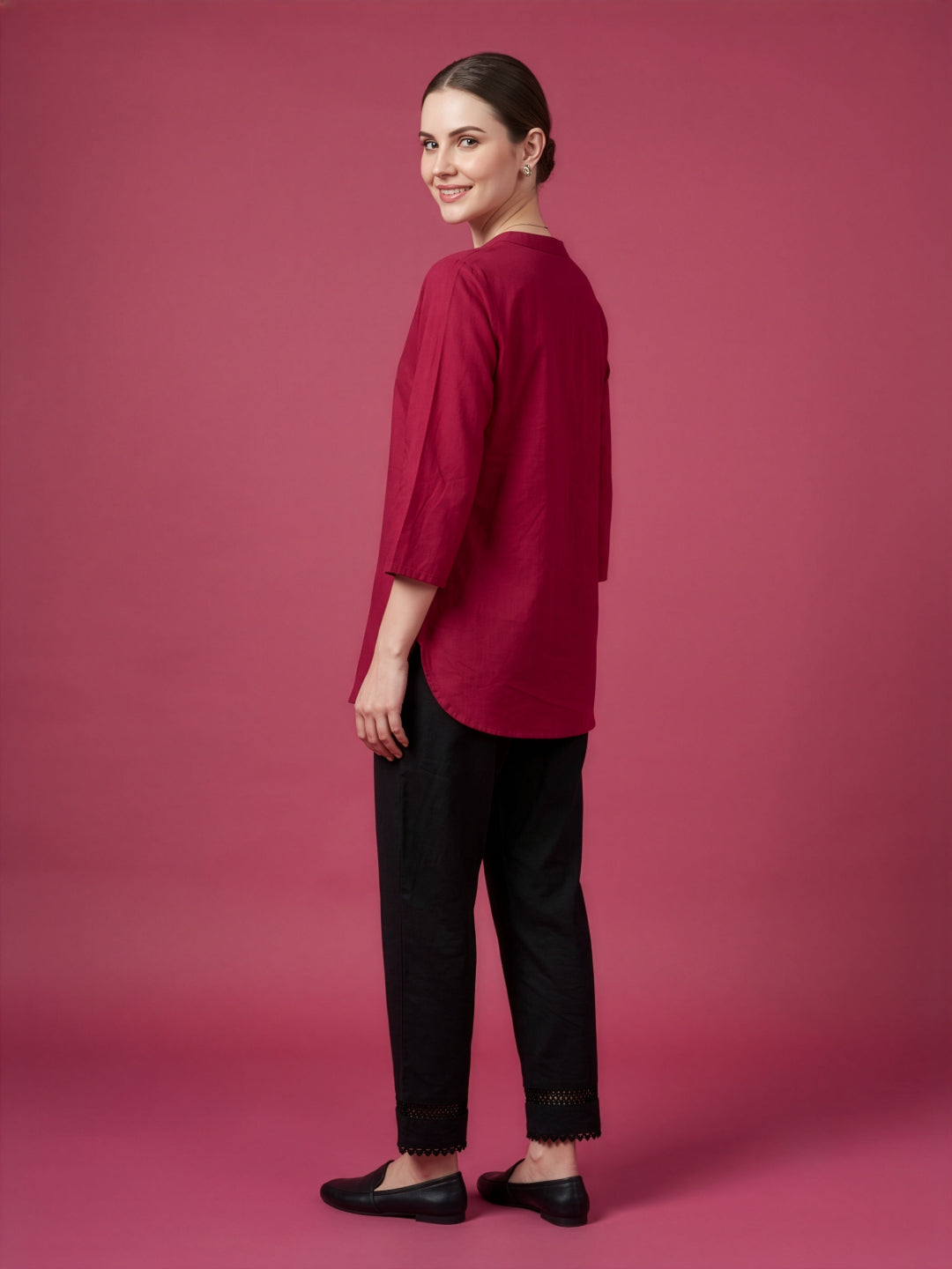 Women's maroon solid cotton top