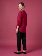 Women's maroon solid cotton top