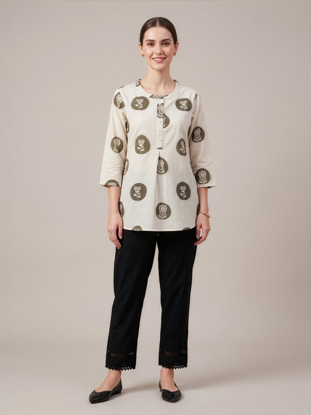 Grey printed cotton flex top for women