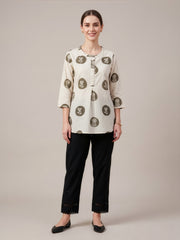 Grey printed cotton flex top for women