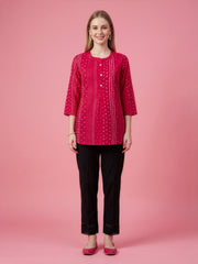 Aaronee red printed premium cotton top for women