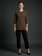 Black Ajrakh printed premium cotton top for women