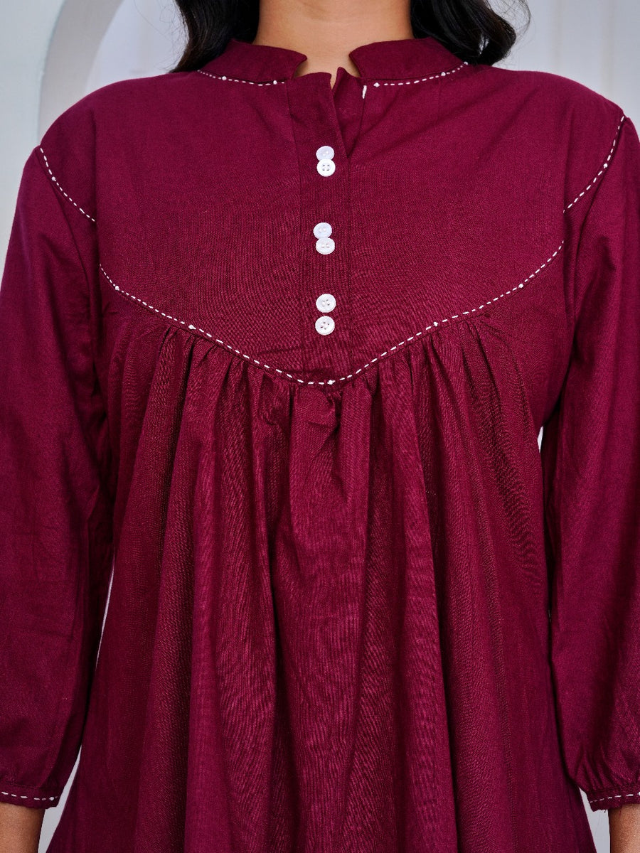 Flared Maroon Short Kurti with Pants – Aaronee Collection