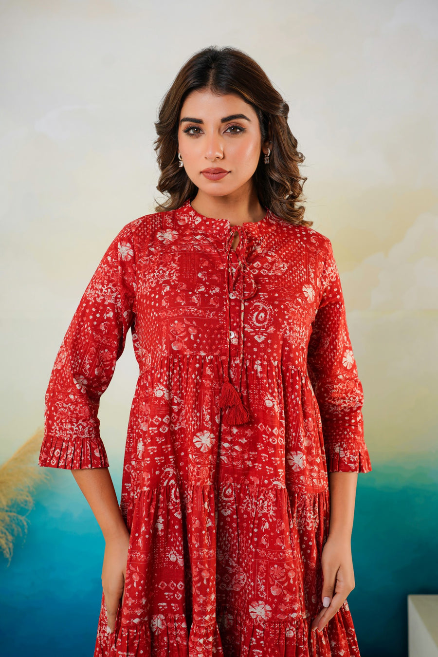 Flared Red Middy Dress Aaronee