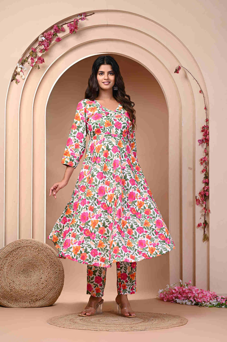 Floral Print Anarkali Kurta Set - Elegant & Stylish
