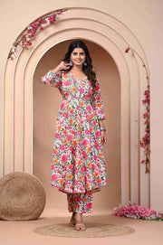 Floral Print Anarkali Kurta Set - Elegant & Stylish