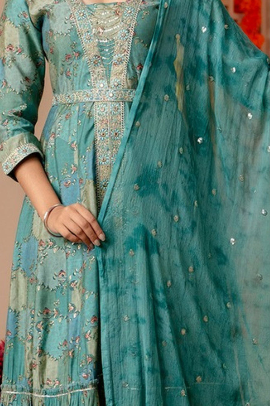 Trendy Green Anarkali Set with Complementary Dupatta