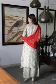 Grey & Red Elegance Kurta Set - Stylish Jaipuri Ethnic Wear for Women